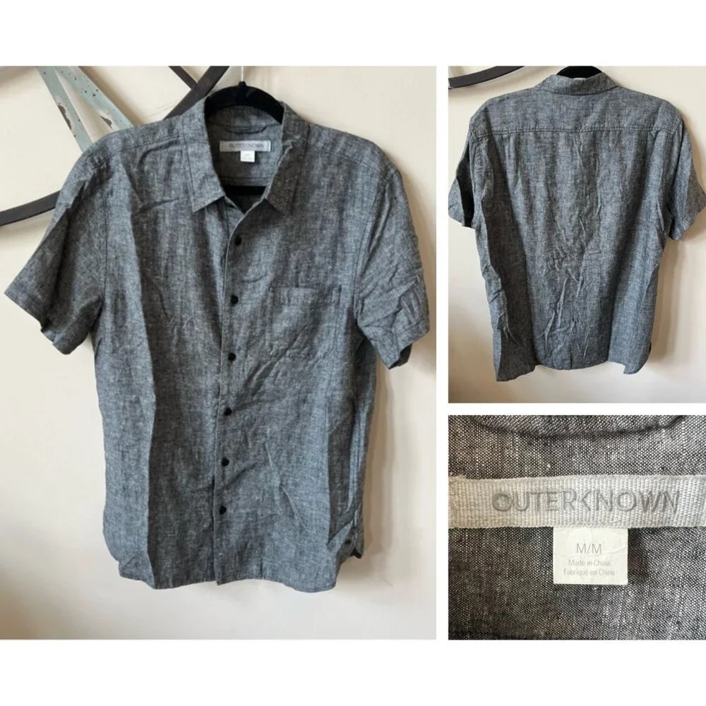 Outerknown Gray Hemp Blend Short Sleeve Button Down Shirt 26152